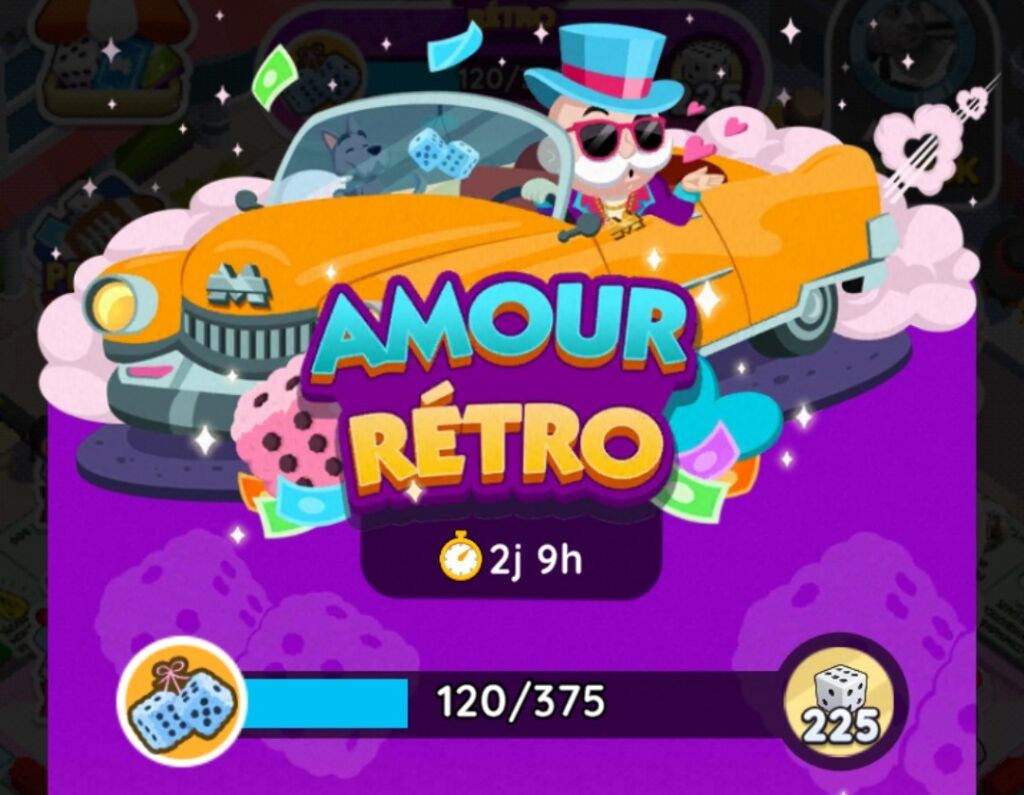 Guide Monopoly GO : Récompenses et étapes du nouvel évènement Amour Rétro