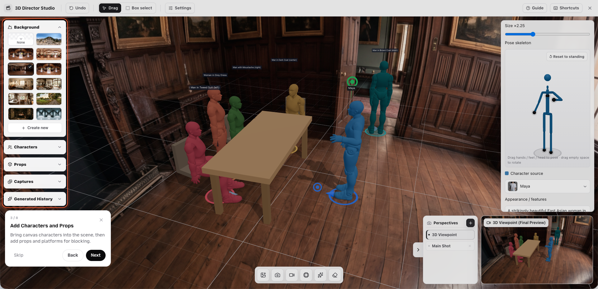 Controlling a character's action and pose in Plot Party Director Studio