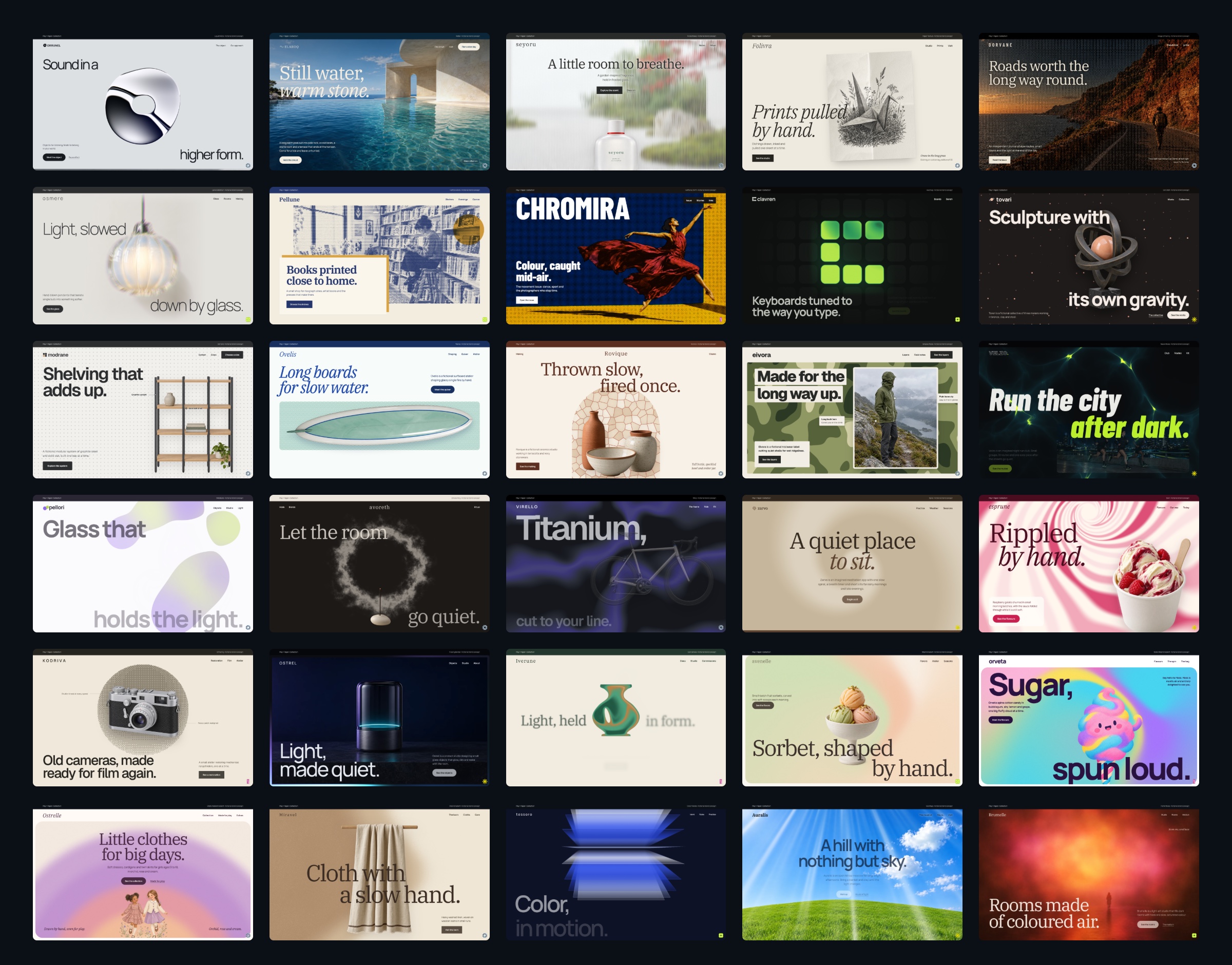 All 30 demo sites, one for each Paper shader
