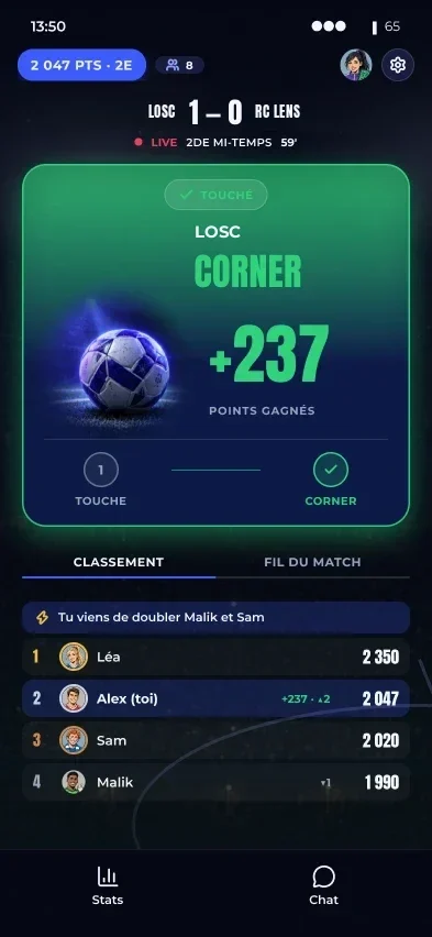 Verdict touché : corner du LOSC, +237 points