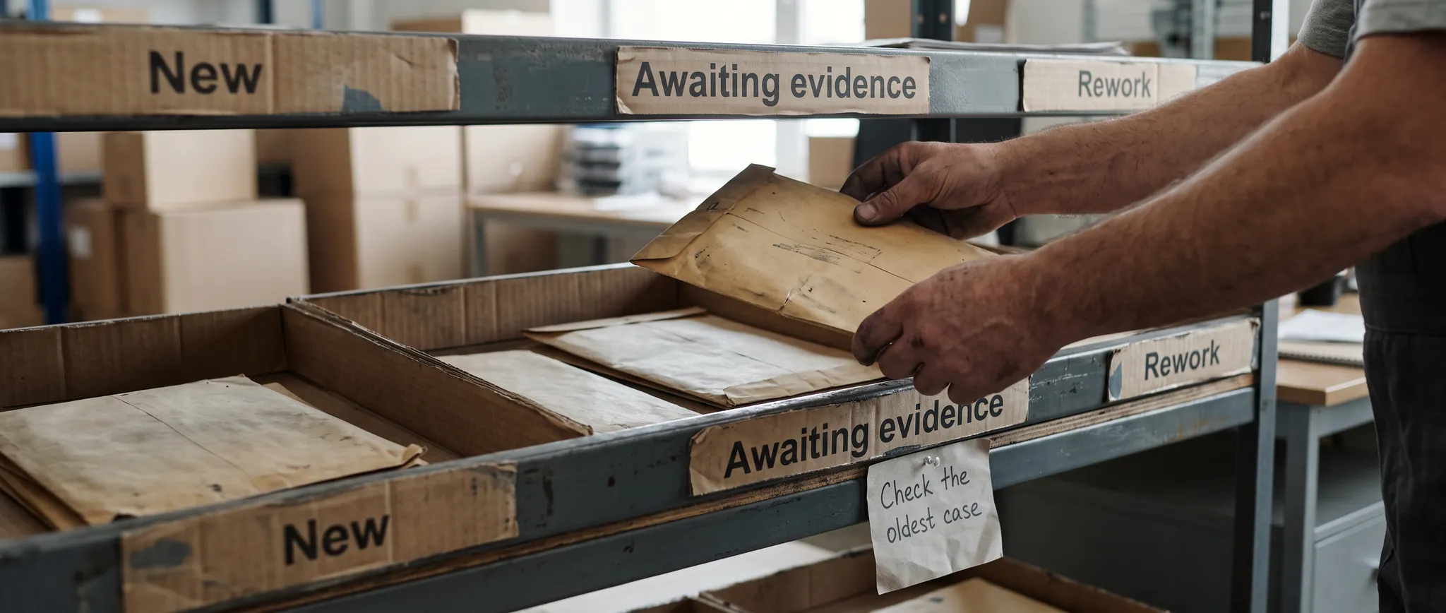 Illustration of examining an unresolved case in an evidence queue instead of relying only on processed volume.