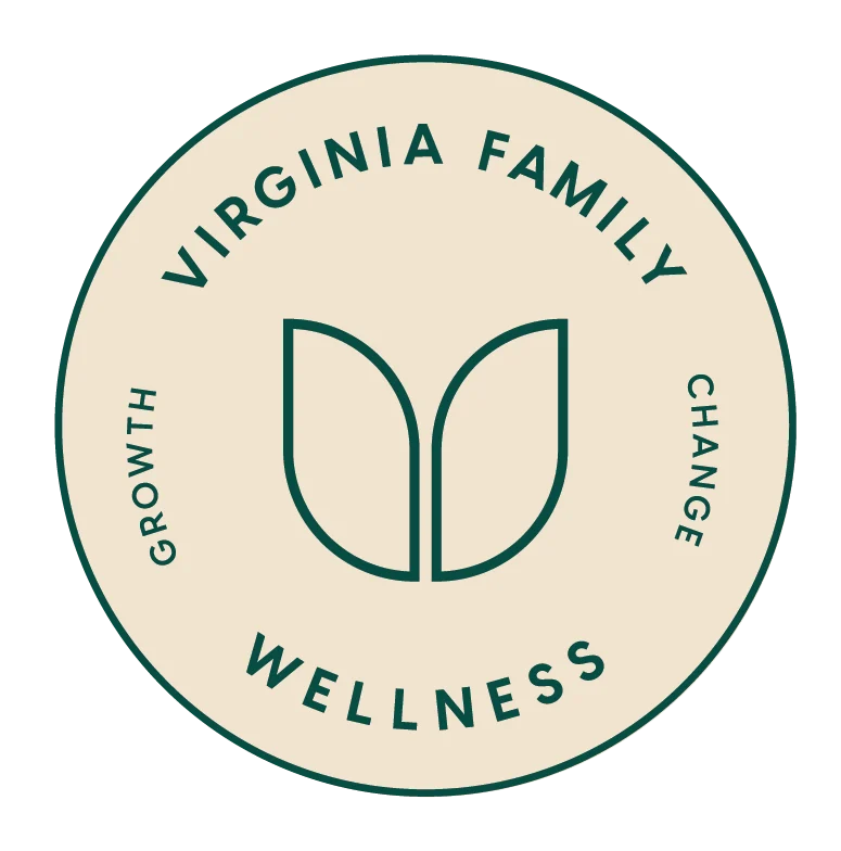 Virginia Family Wellness circular emblem with two leaves and the words Growth and Change