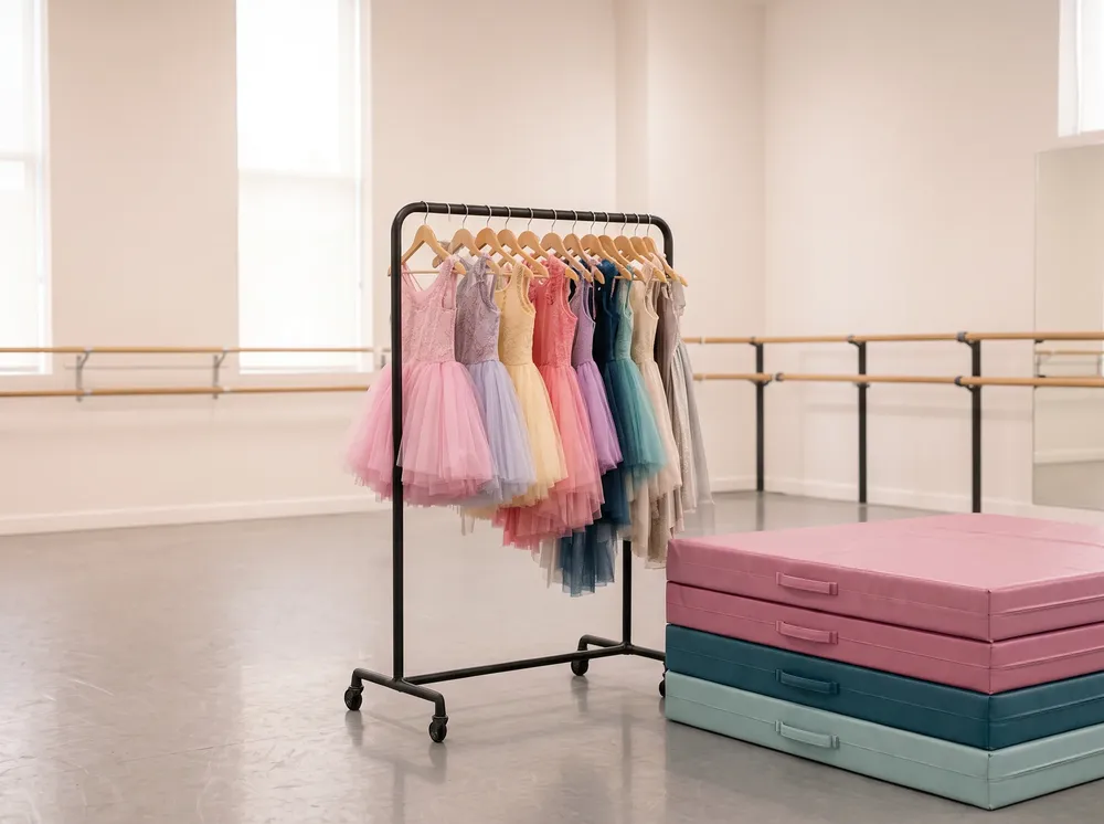 Illustrative dance studio with costumes and equipment