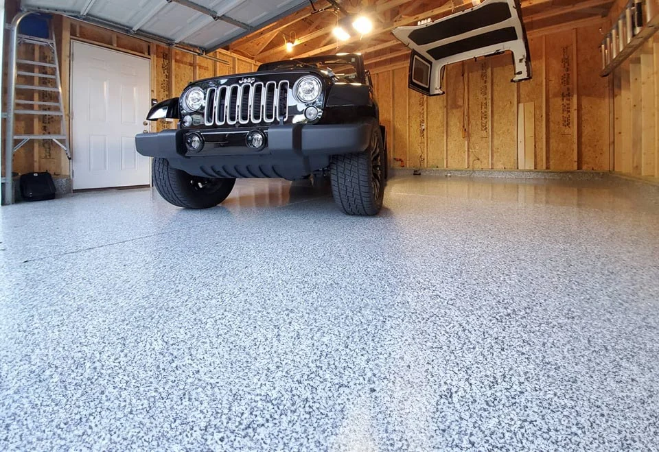 Finished decorative garage floor coating