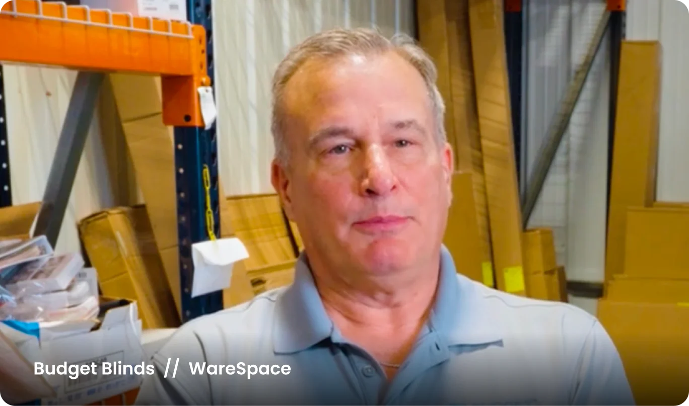 Tom Marrone of Budget Blinds inside his WareSpace unit