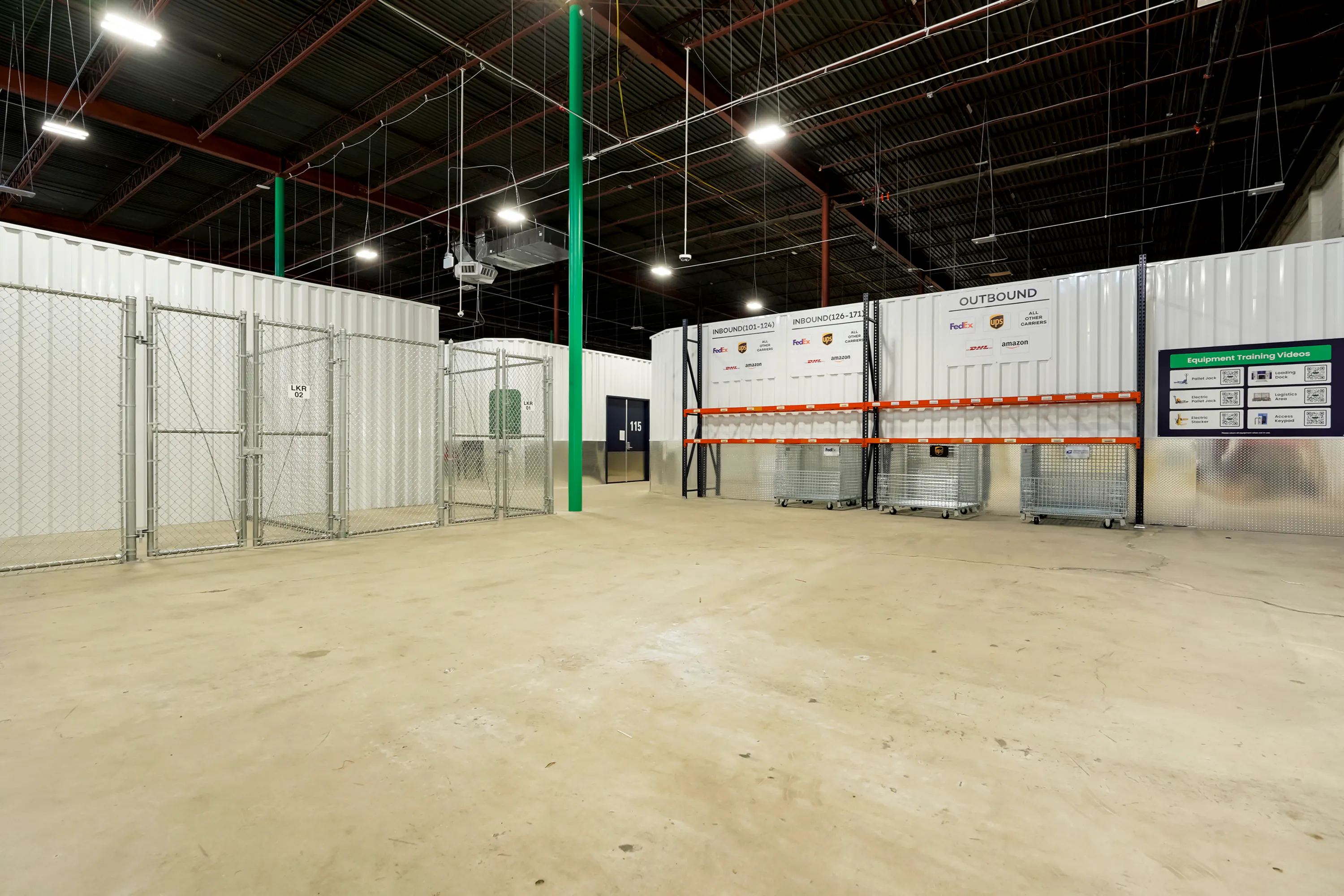 Secure warehouse unit area with industrial racking at WareSpace Denver Park Hill