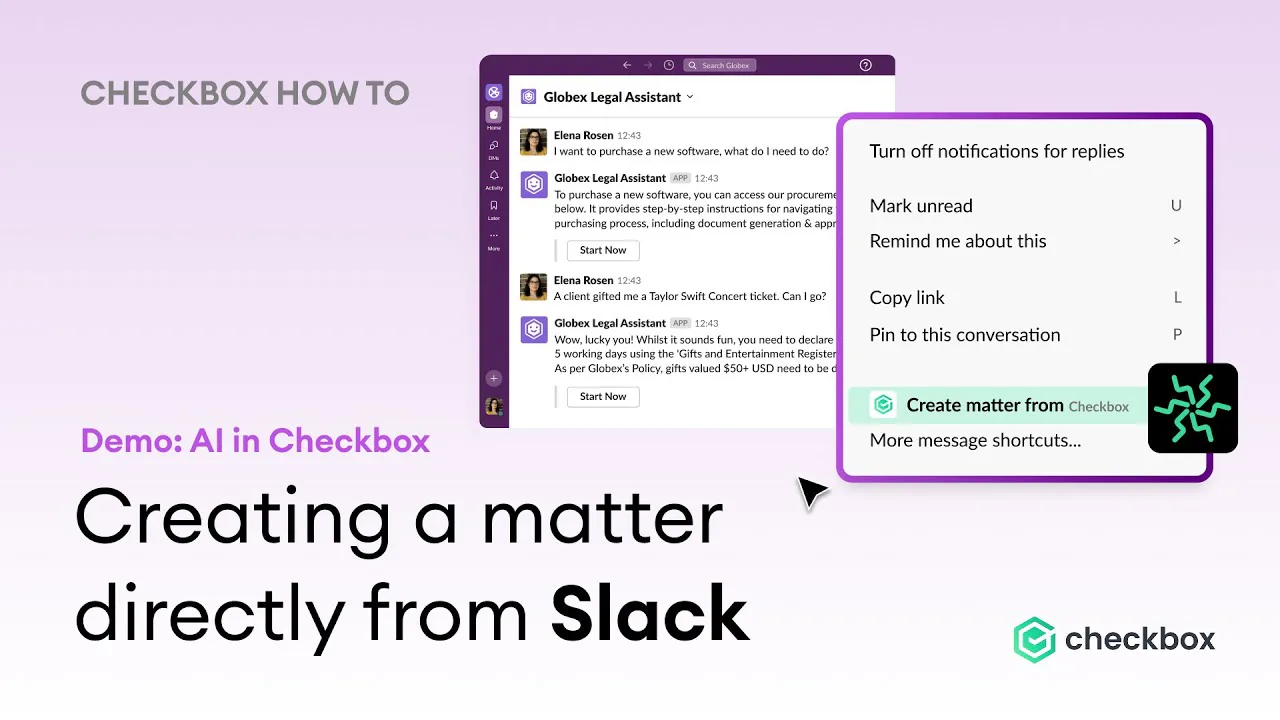 Creating a matter directly from Slack with Checkbox AI