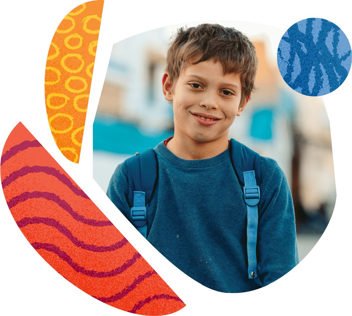 A smiling child with a backpack, ready for the day