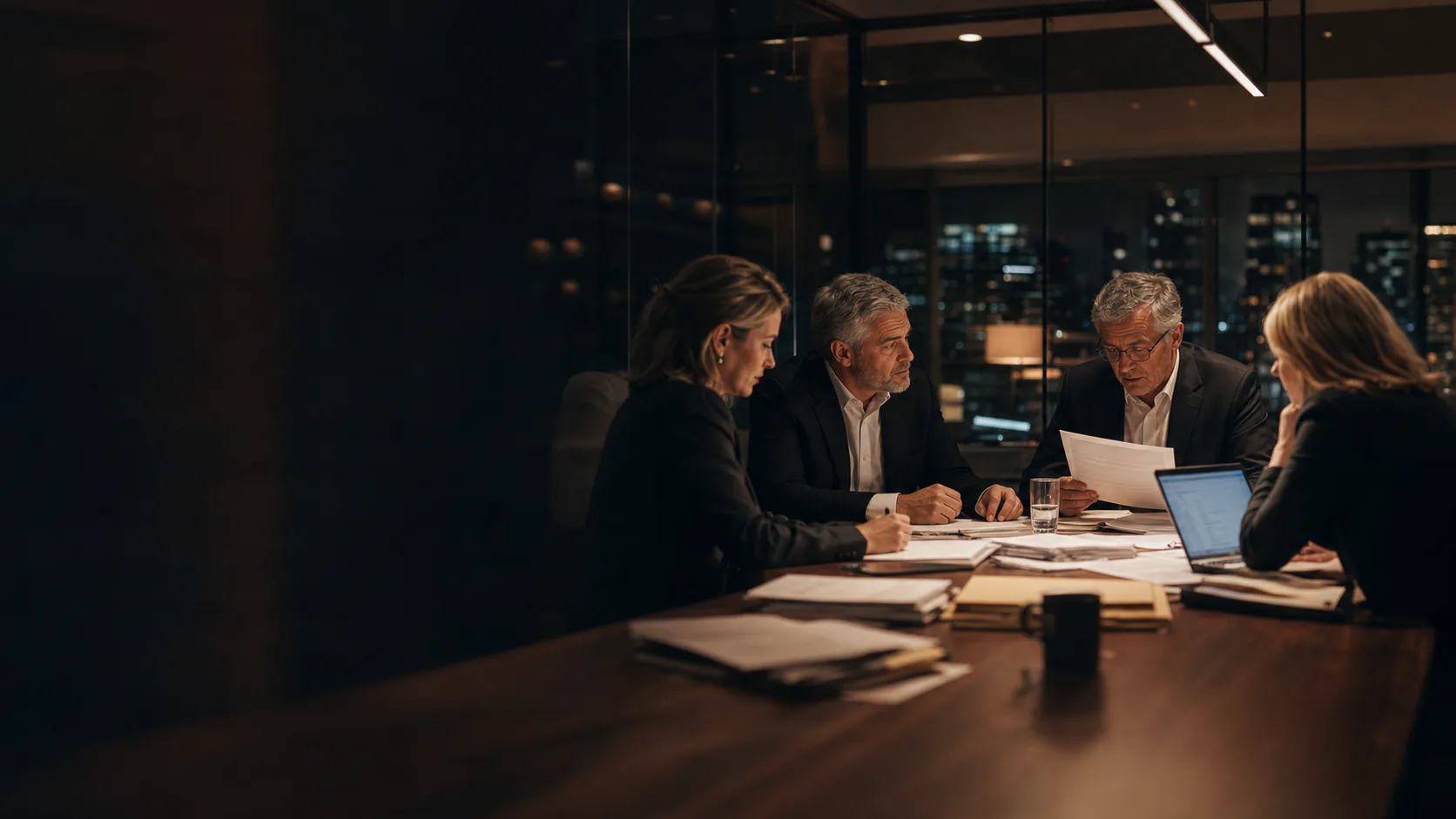 Professional real estate brokerage operator reviewing transaction work