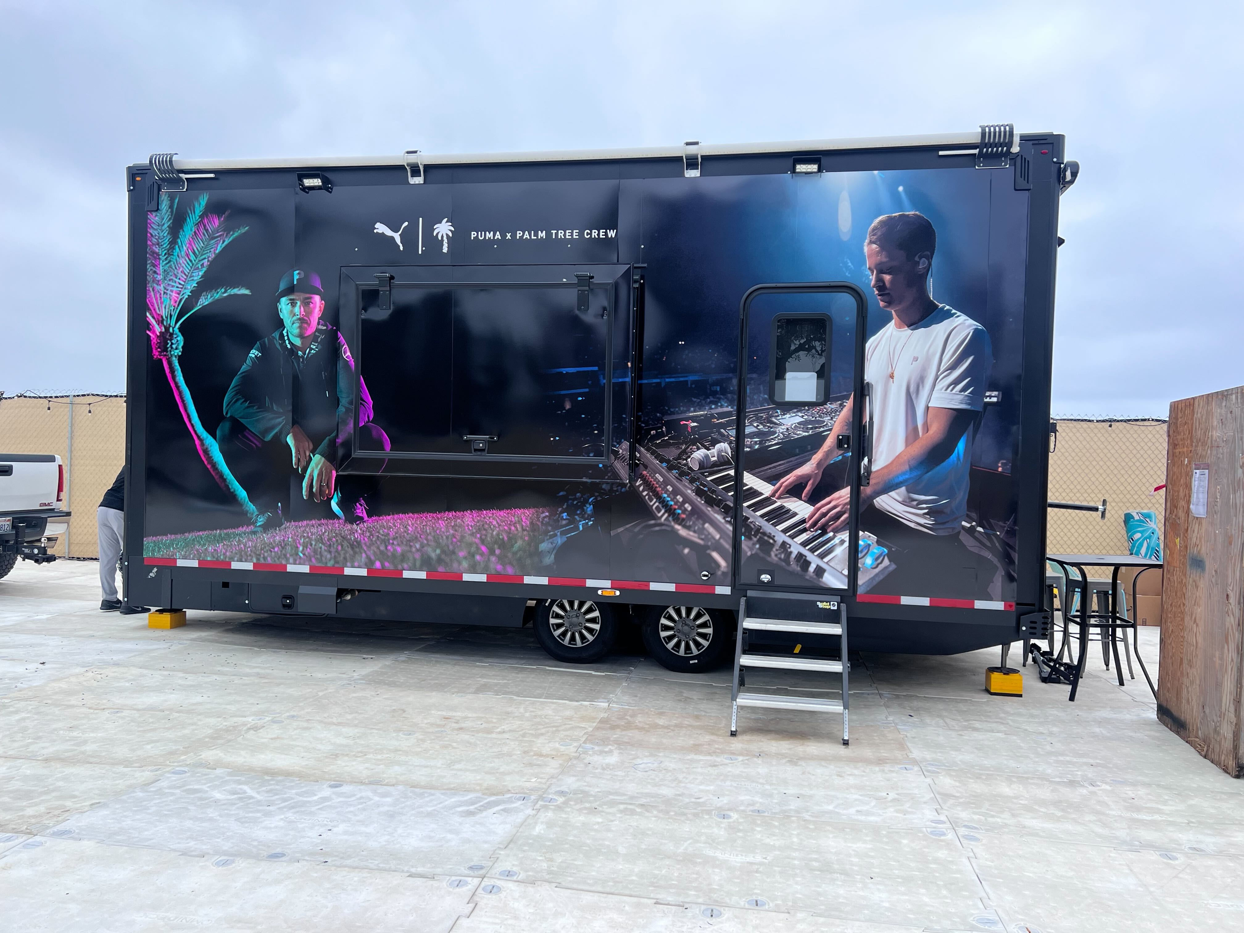 Cobra Puma × Palm Tree Crew Dryvebox at Dana Point featuring Rickie Fowler and Kygo wrap graphics