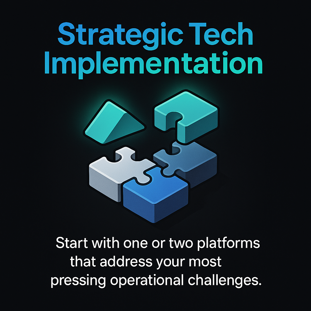Strategic tech implementation — start with one or two platforms that address your most pressing operational challenges.