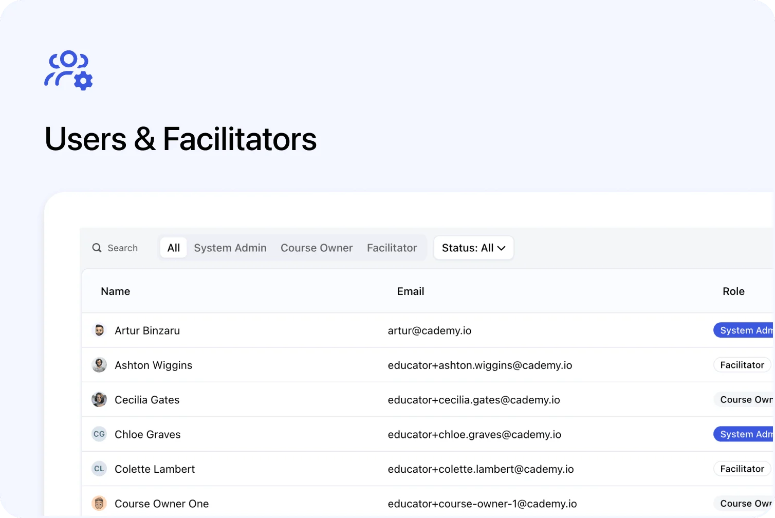 👥 Users & Facilitators Page