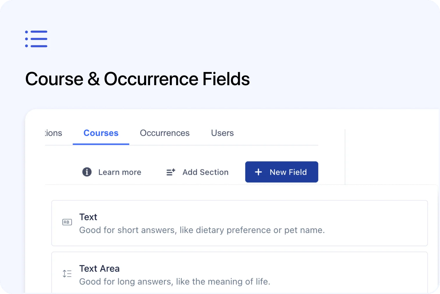 🧩 Custom Fields for Courses and Occurrences