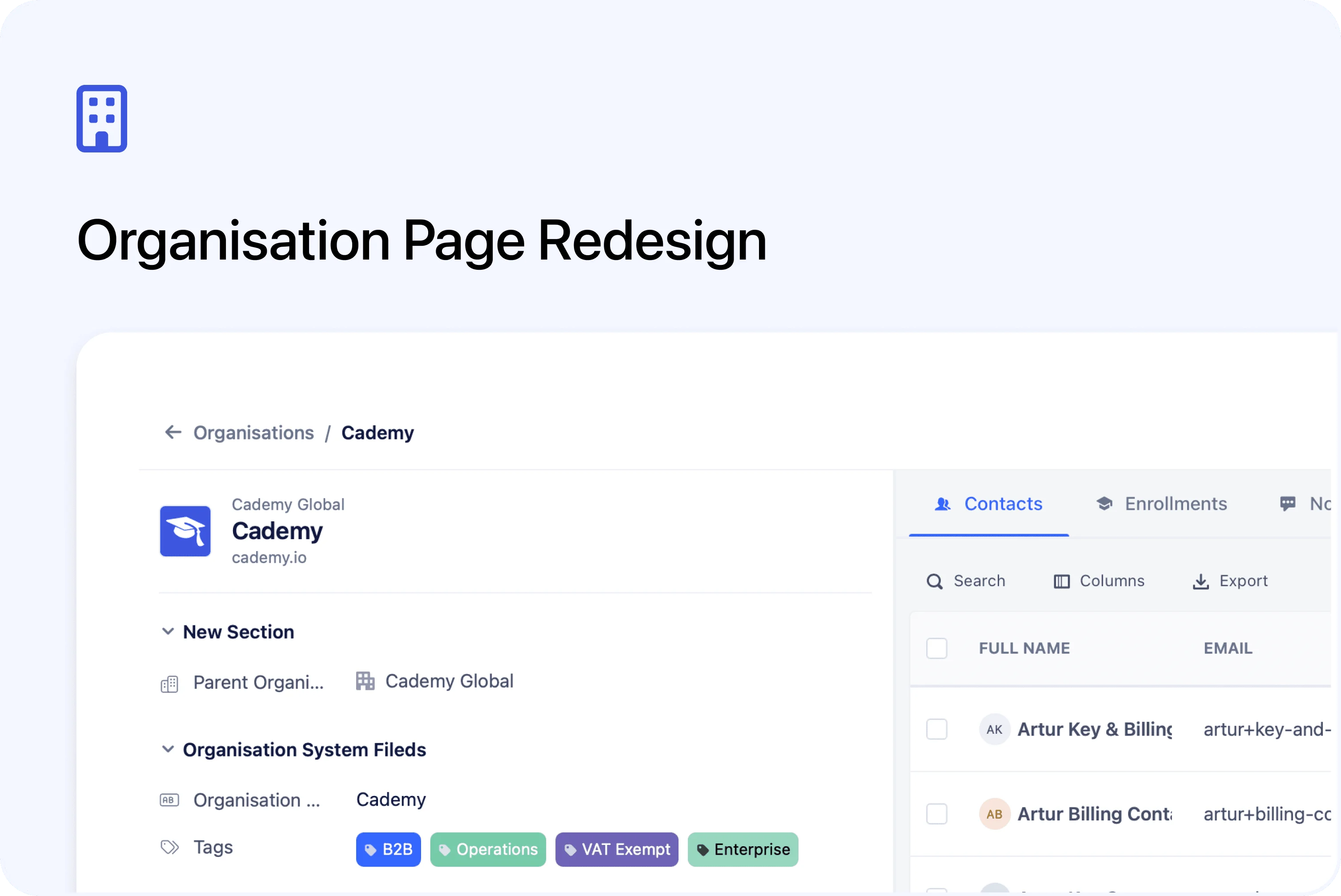 🏢 Organisation Page Redesign