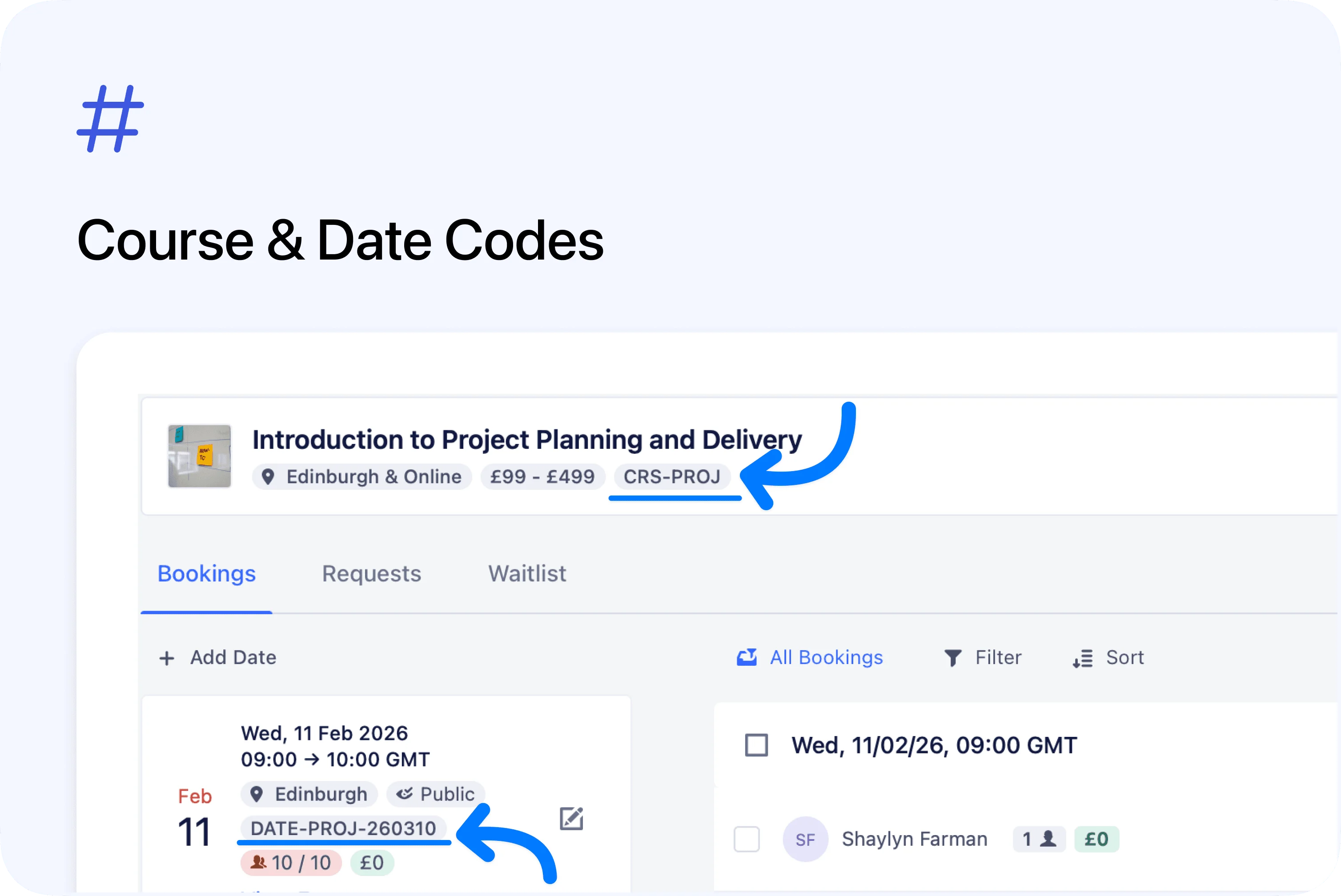 🆔 Course & Date Codes