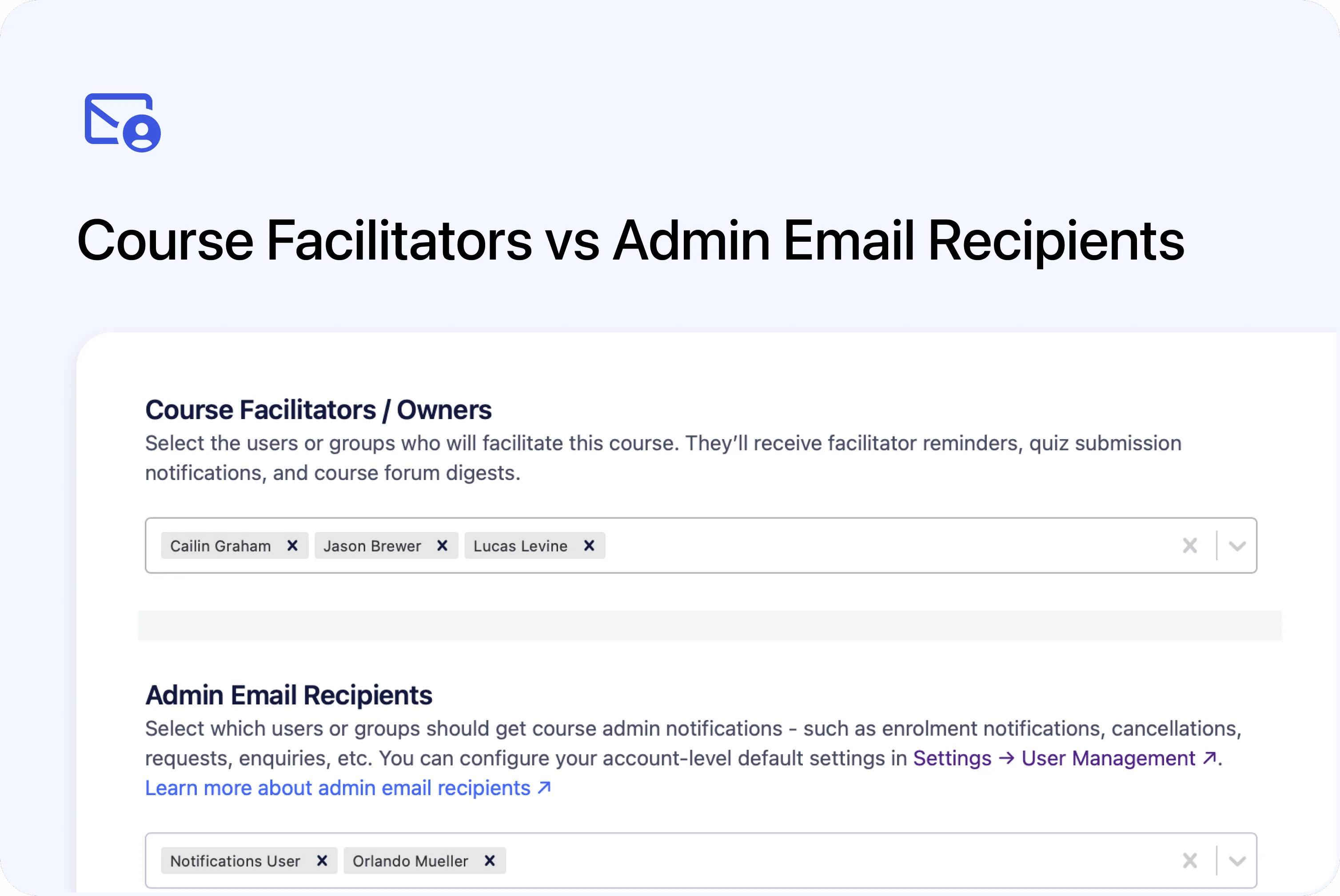 💬 Course Facilitators vs Admin Email Recipients
