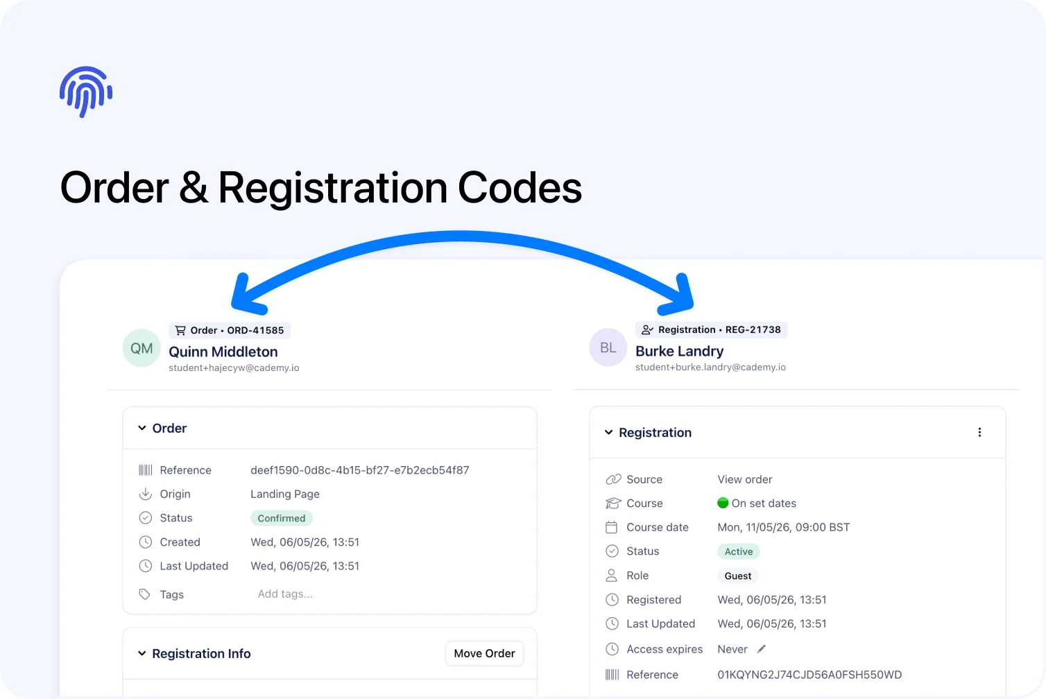 🆔 Order & Registration Codes