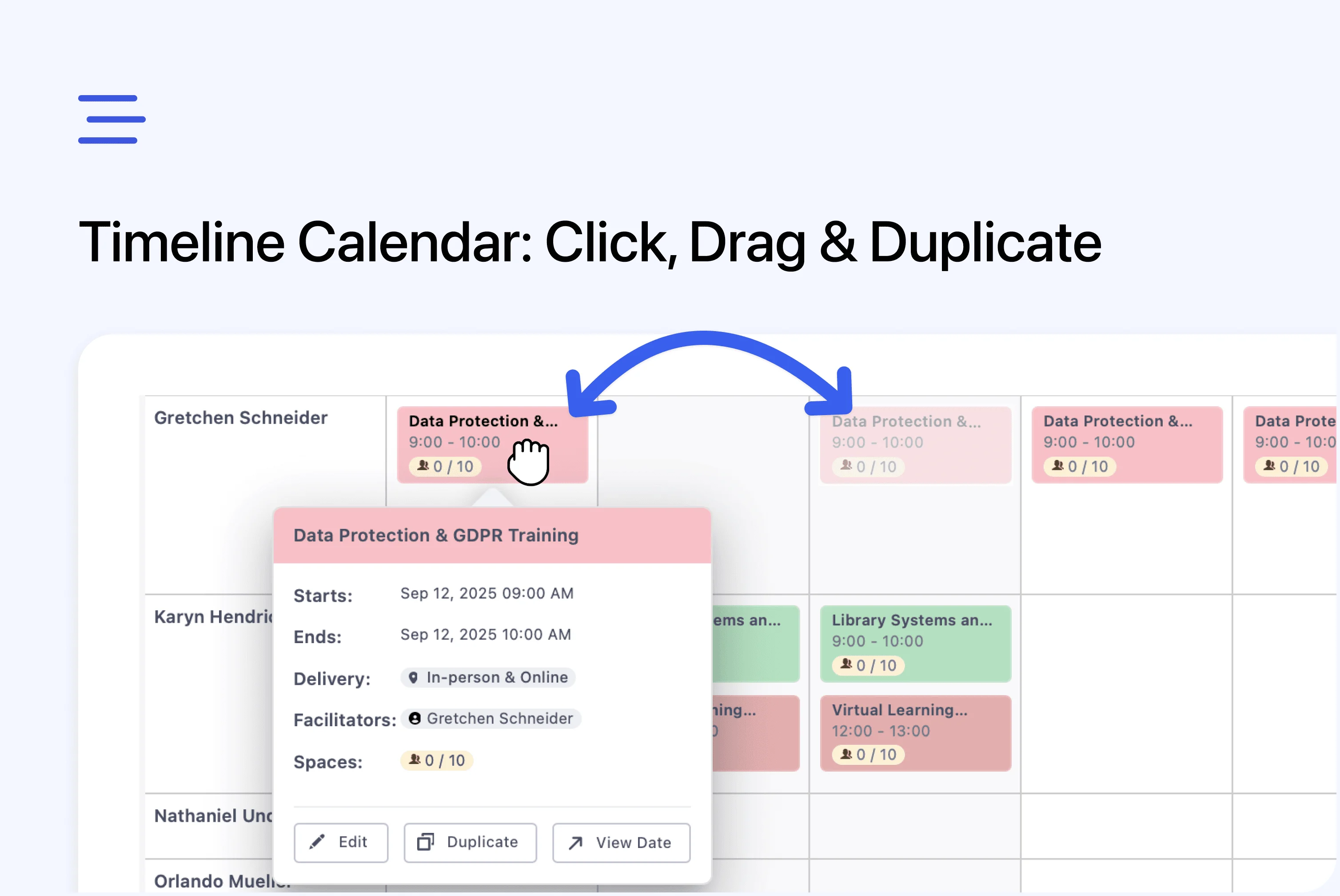 🗓️ Timeline Calendar: Click, Drag & Duplicate