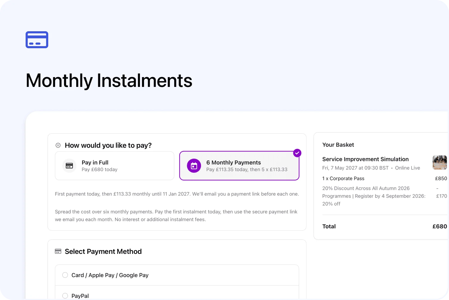 💳 Monthly Instalments at Checkout