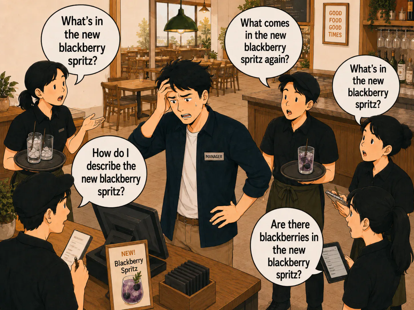 Frontline worker surrounded by repeated questions