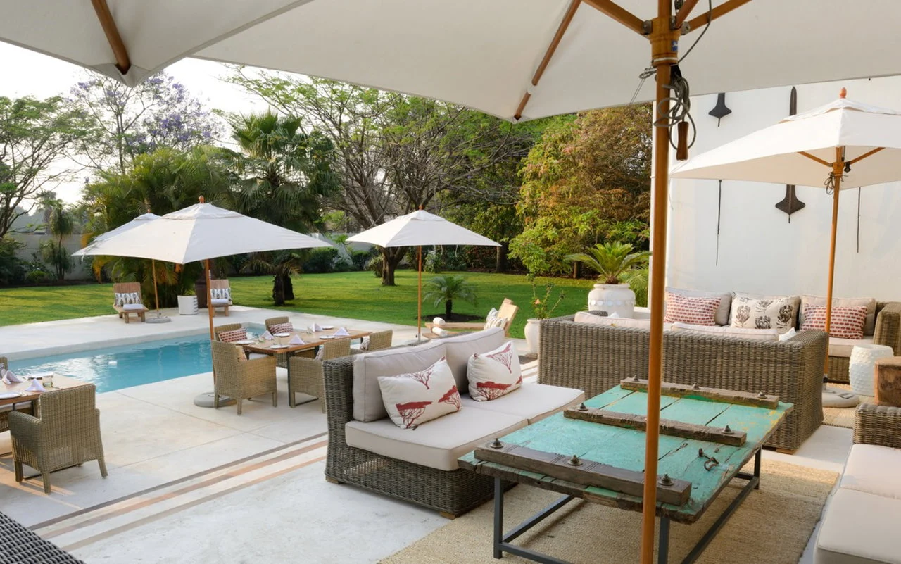 Poolside terrace at Latitude 15 Degrees in Lusaka