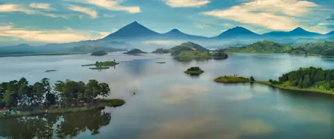Mountain lake and volcanic landscape