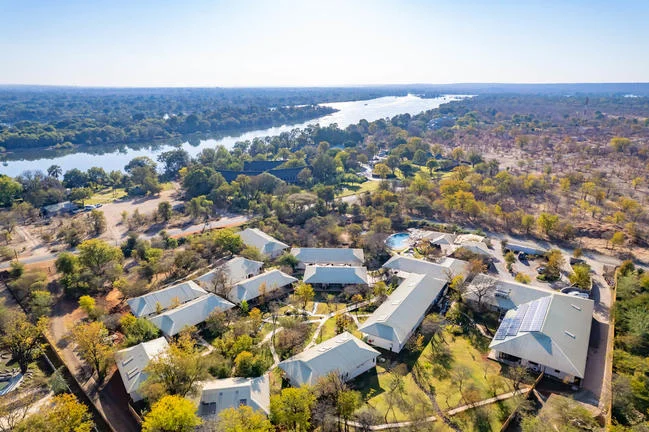 Aerial view of Insika Lodge near the Zambezi River