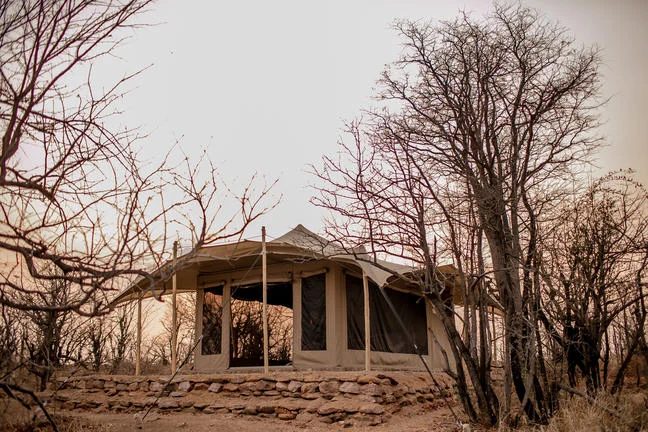 Camp Chitubu guest tents overlooking Hwange wilderness