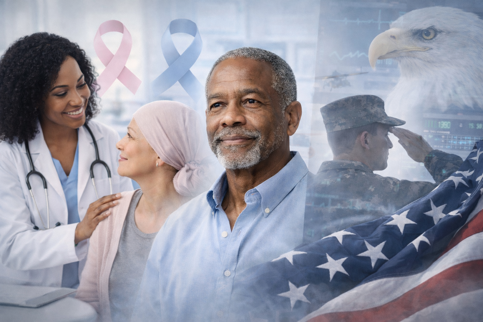 Veterans, families and care alongside the American flag