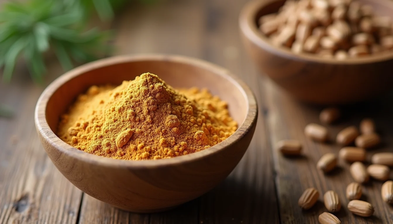Close-up view of cricket protein powder in a wooden bowl