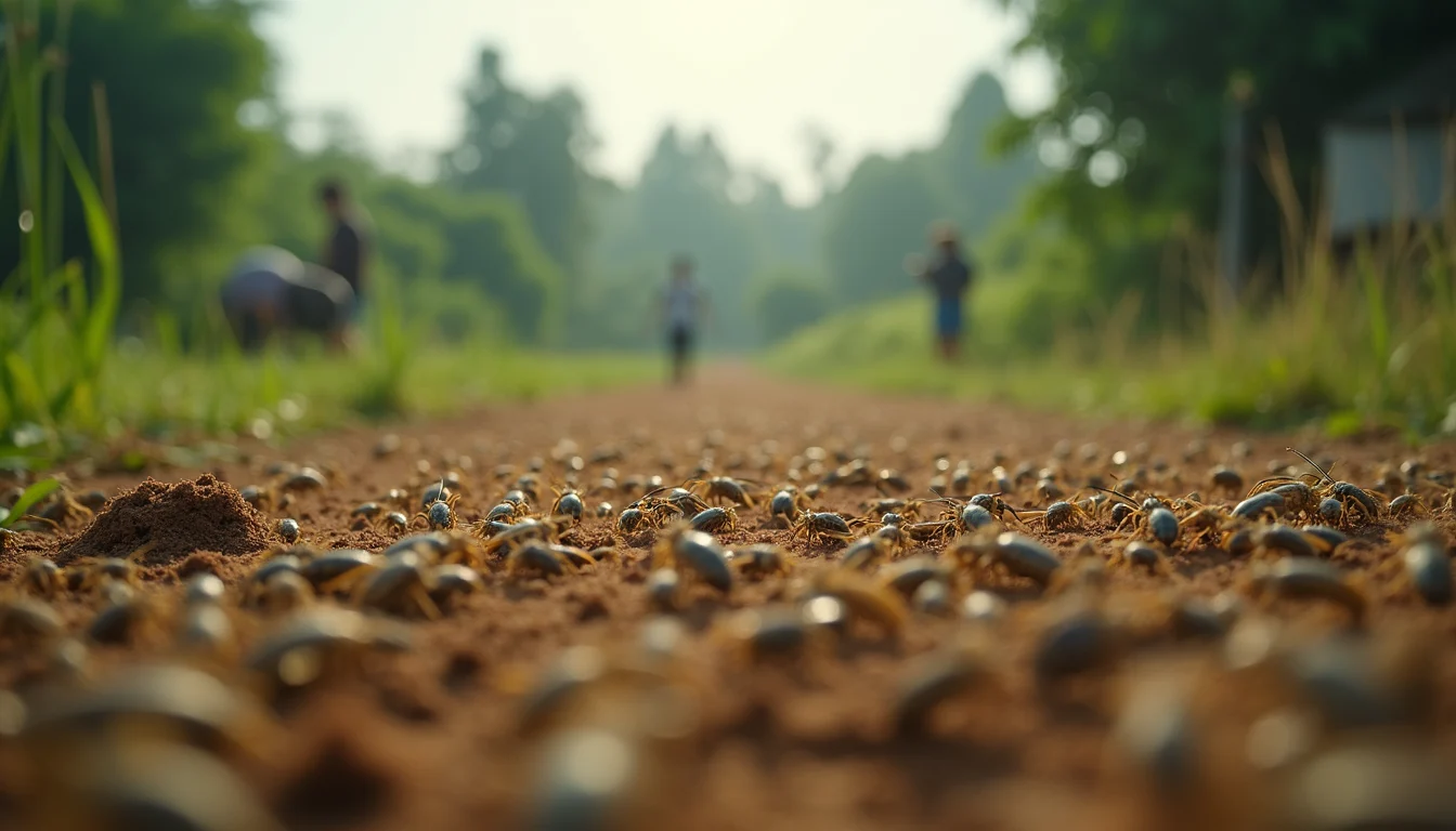 Eye-level view of a small-scale insect farm in a rural Thai community