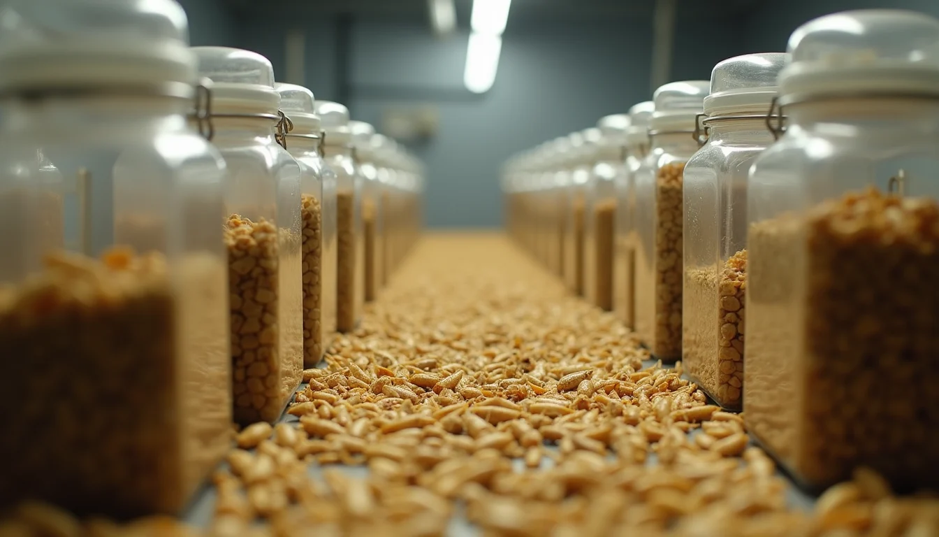 Close-up view of cricket farm with rows of insect containers