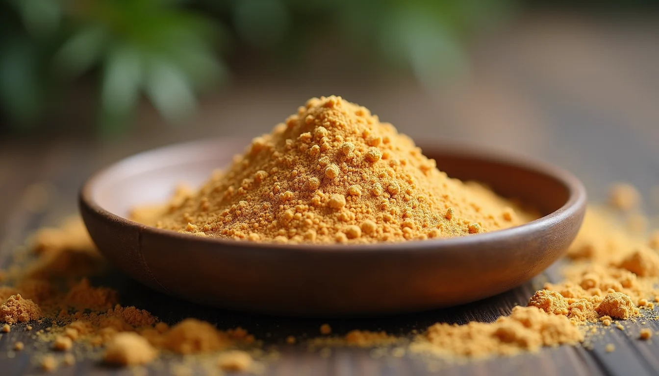 Close-up view of insect protein powder in a bowl