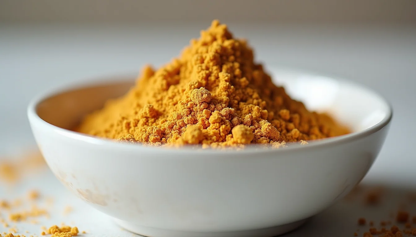 Close-up view of insect protein powder in a white bowl