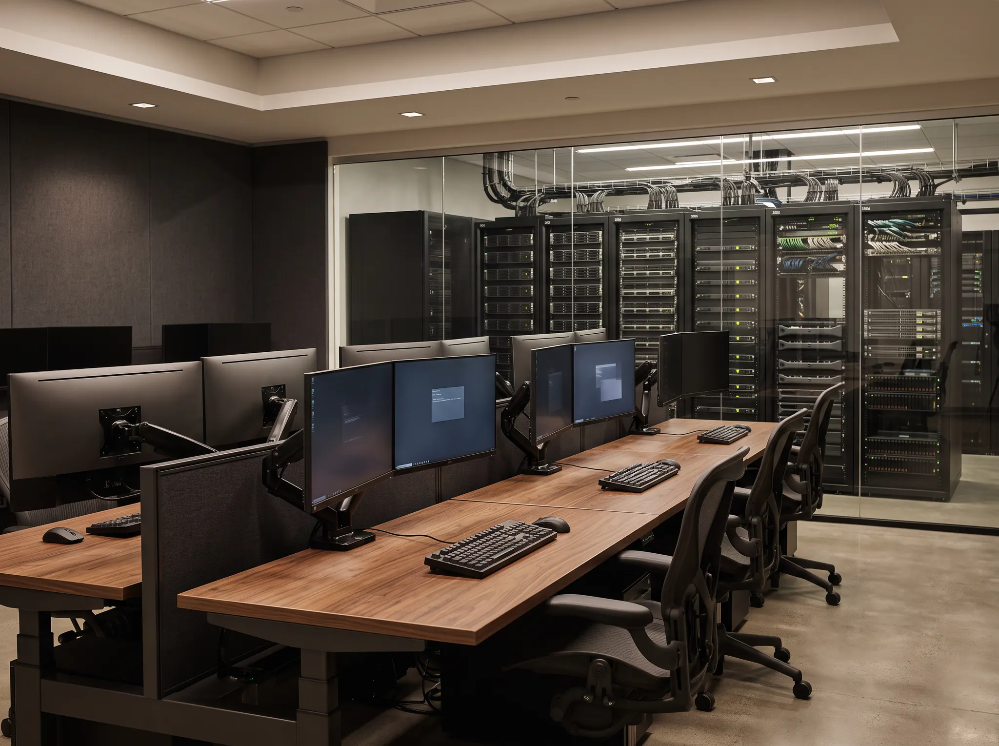 Computer workstations and server infrastructure in an enterprise operations room