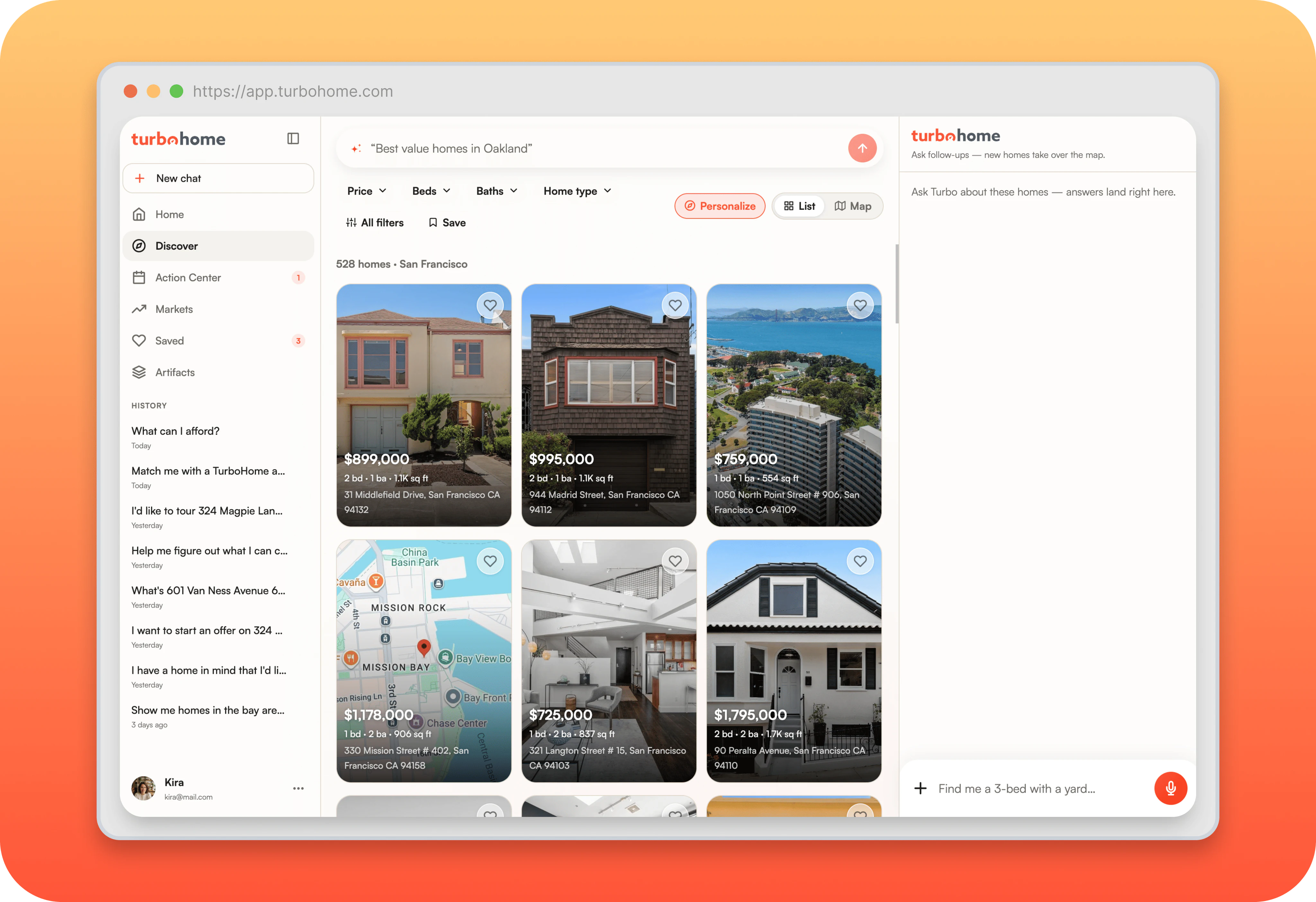 TurboHome app personalized home discovery screen