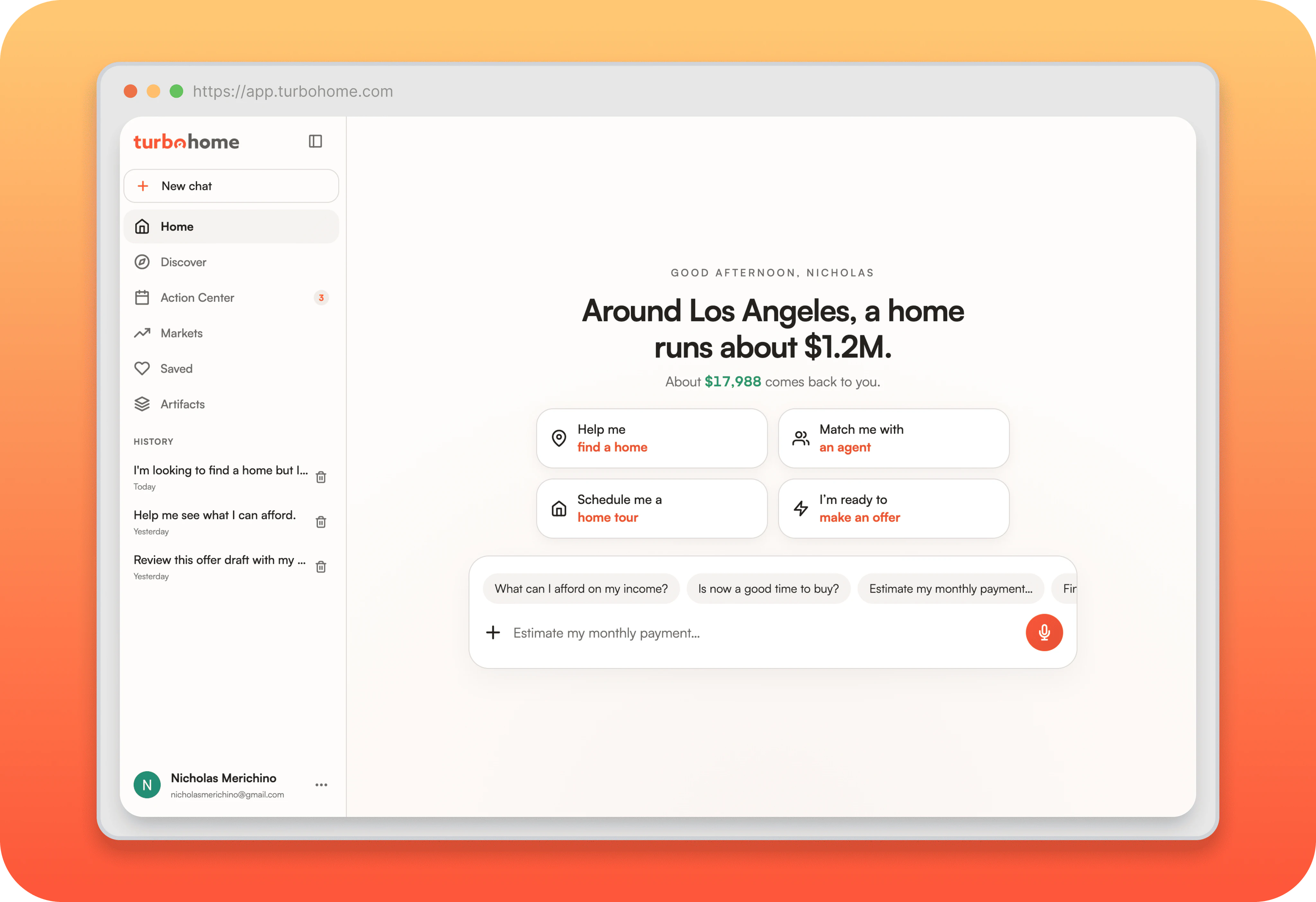 TurboHome app home screen