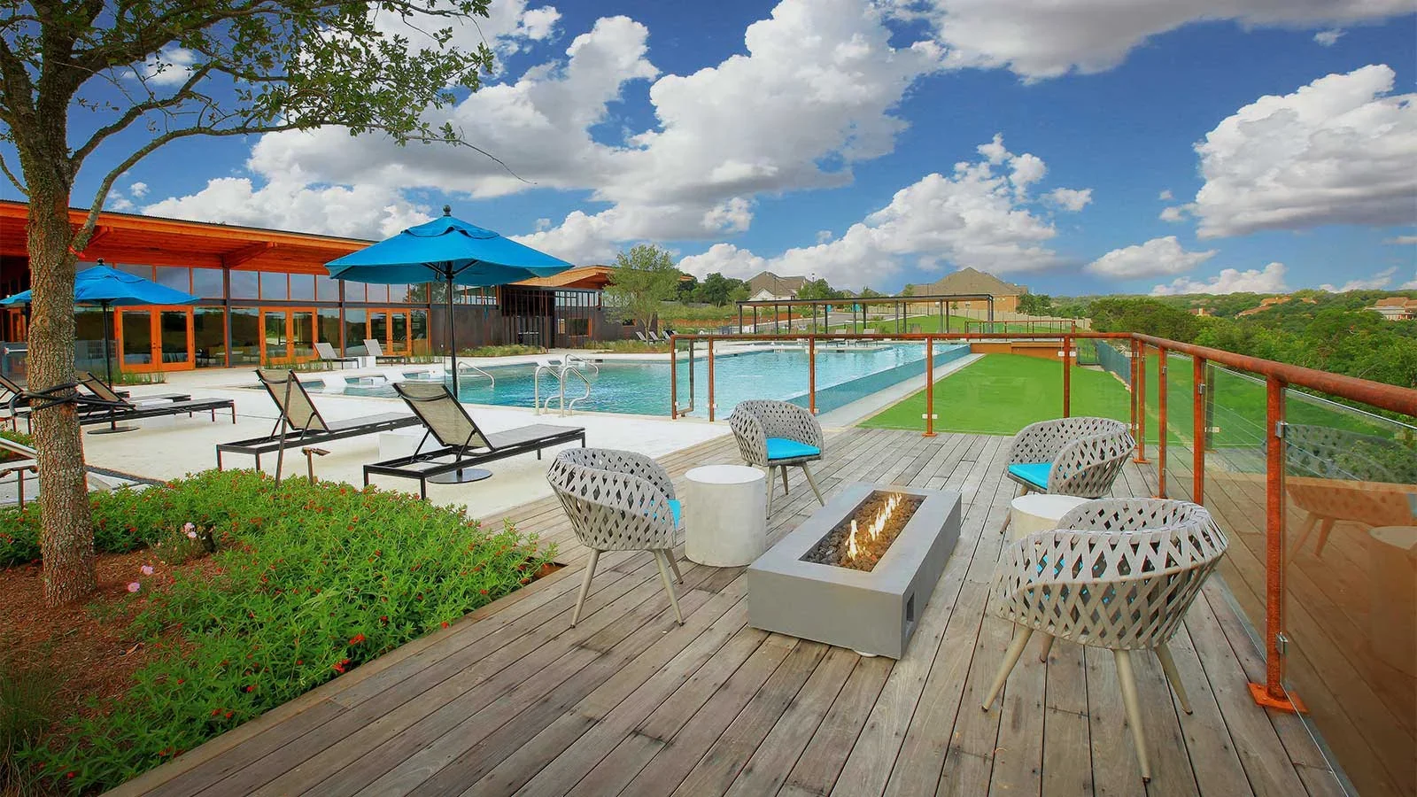 Resort-style amenity center pool at Wolf Ranch in Georgetown, Texas