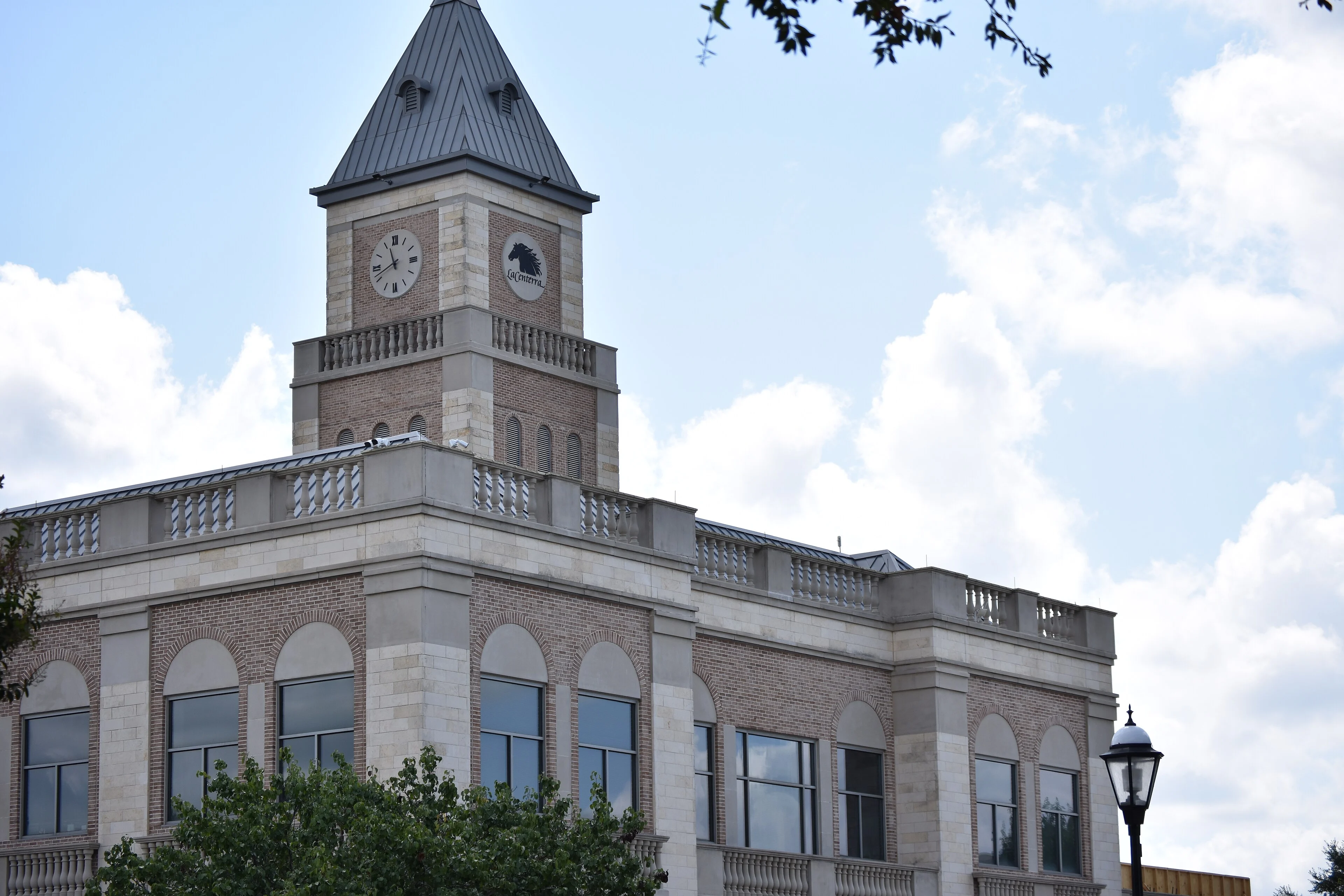 Clock tower at LaCenterra at Cinco Ranch, the shopping and dining district in Katy, Texas