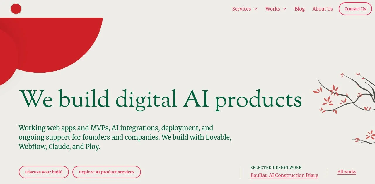 Kings Landing's own website built with Ploy, showing its AI product services and selected work
