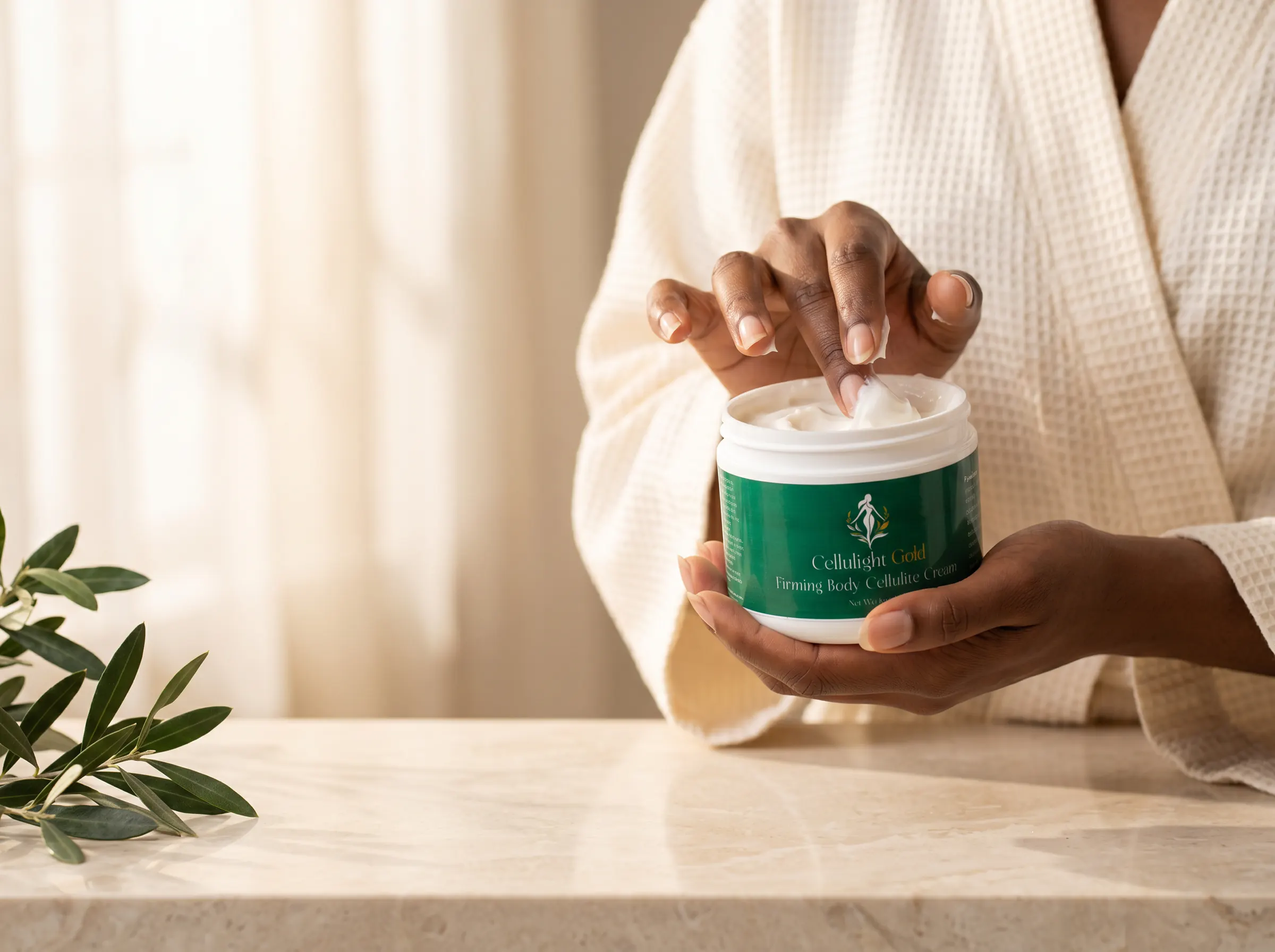 Woman using Cellulight Gold body cream