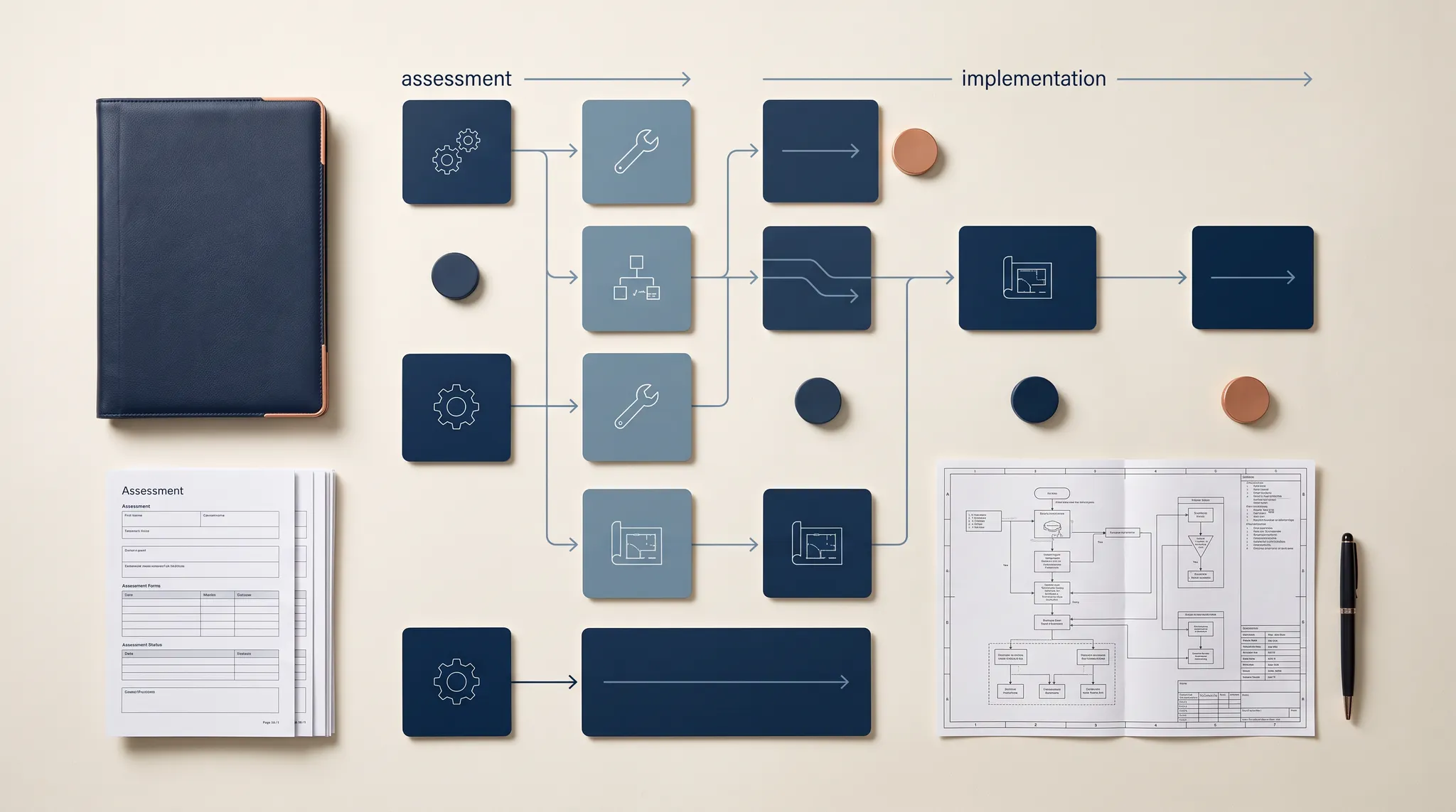 Operational workflow mapped from assessment to implementation