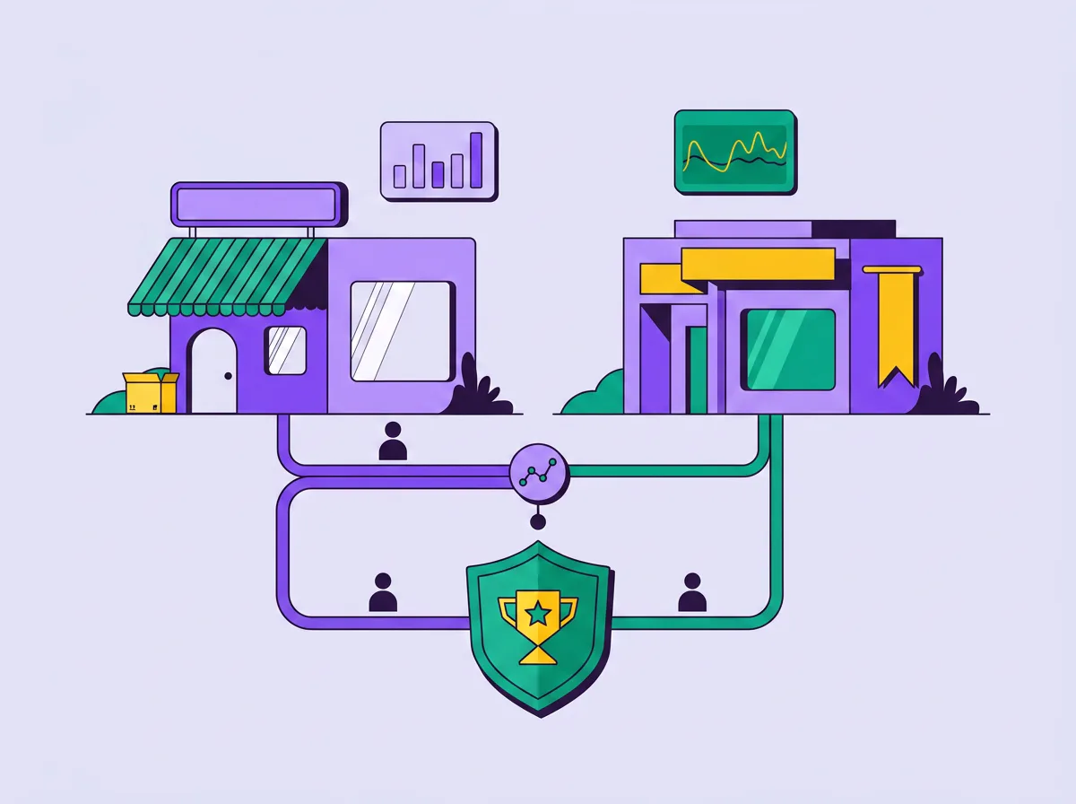 PDQ illustration of shopper traffic split between two complete storefront theme variants and measured to a winner