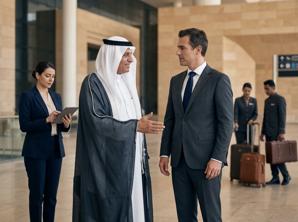 Protocol welcome for an international guest at a Riyadh arrival terminal