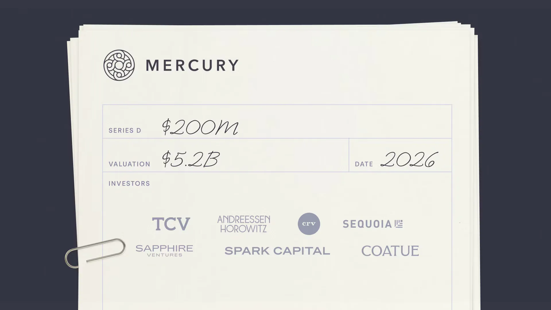 Mercury Raises $200M at $5.2B Valuation