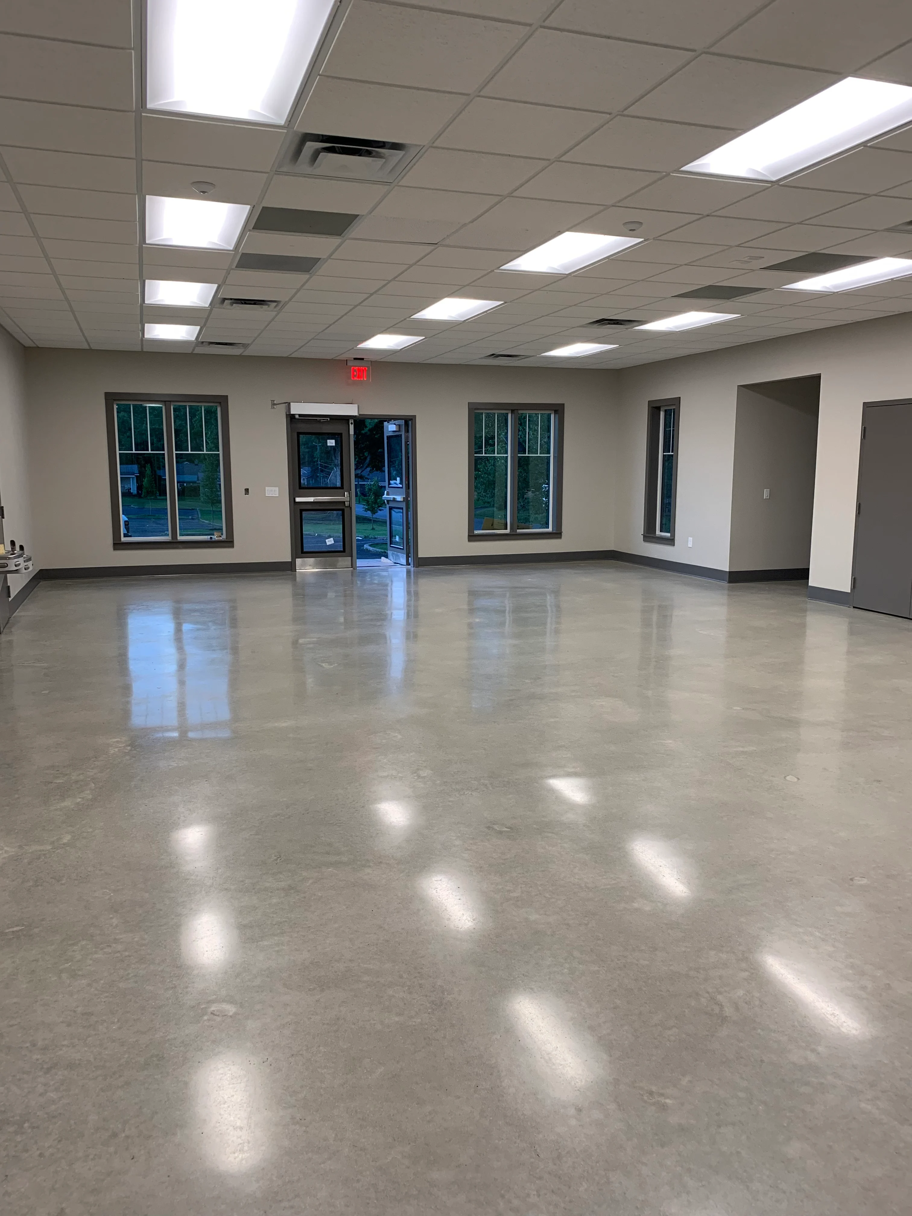 Polished concrete floor in an empty commercial interior
