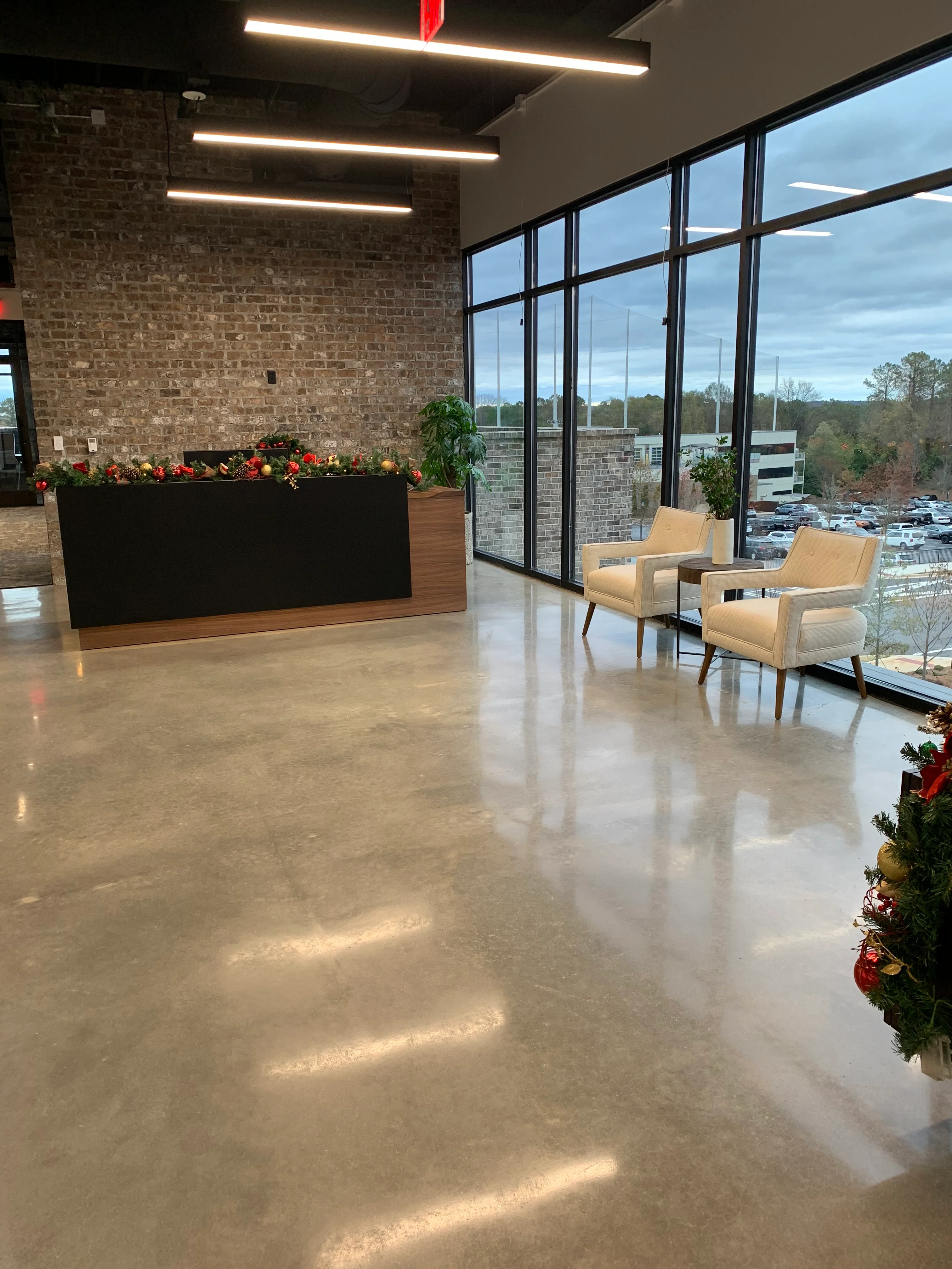 Polished concrete floor in an office reception area