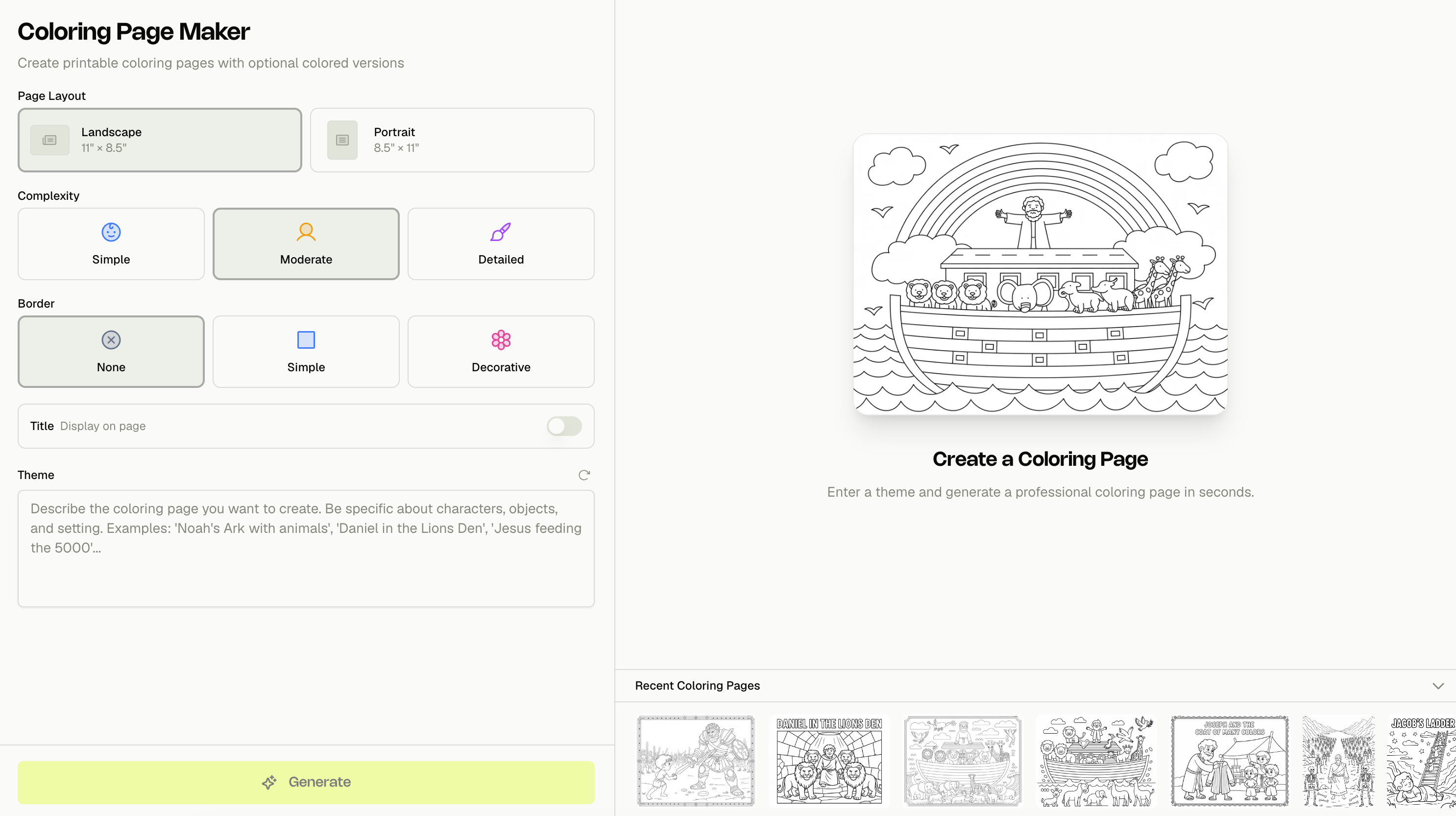 Church Canvas Coloring Page Maker interface