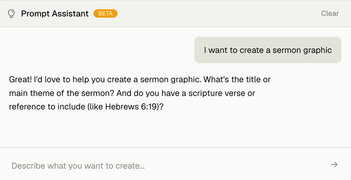 Church Canvas AI prompt assistant chat helping create a sermon graphic