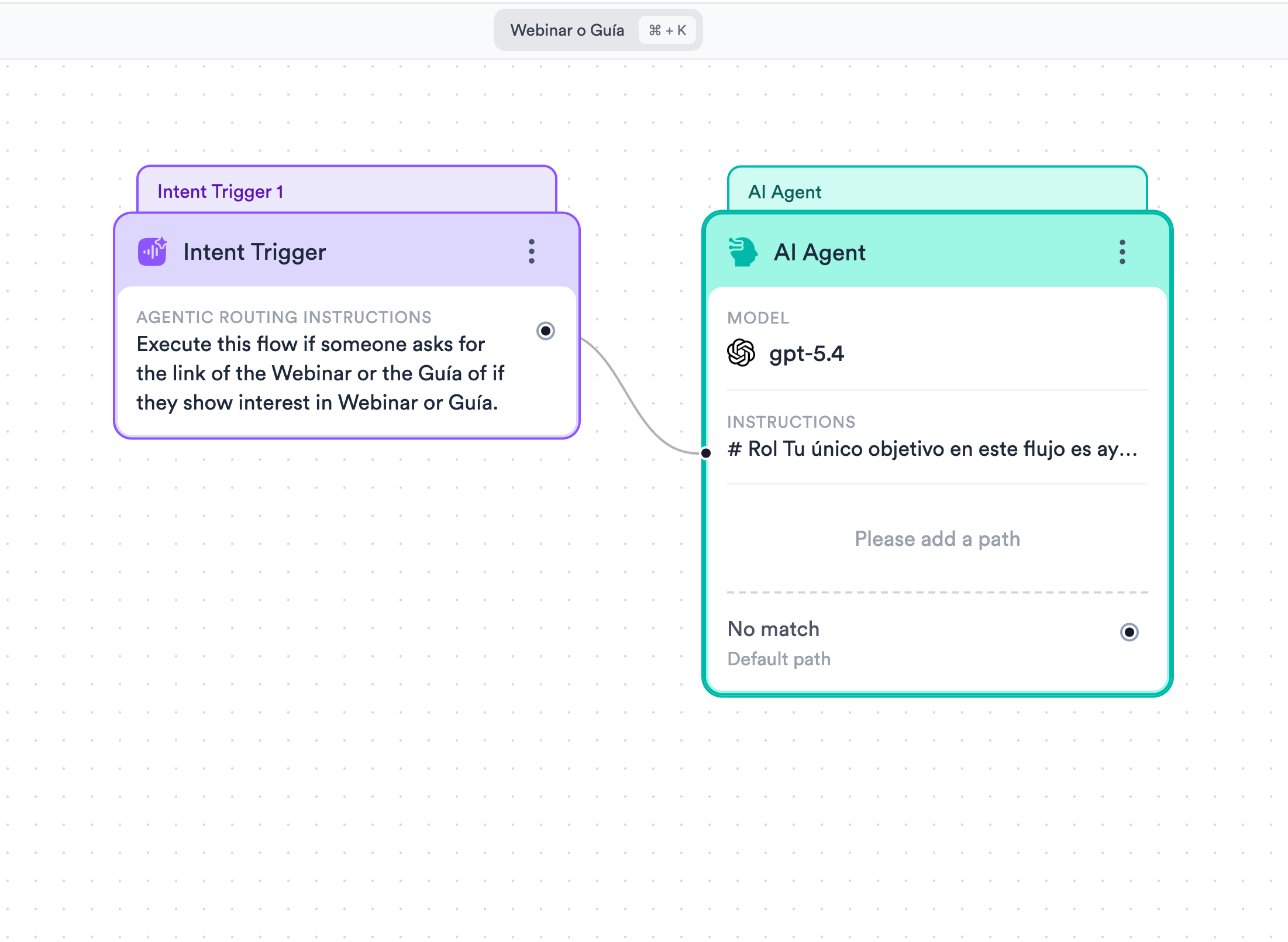 Frontline Studio flow builder — Intent Trigger to AI Agent